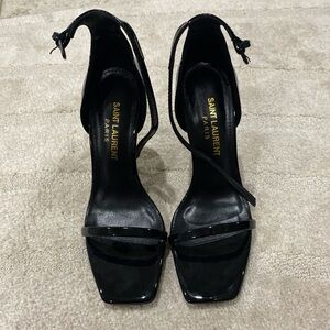 YSL HEELS BLACK AND GOLD